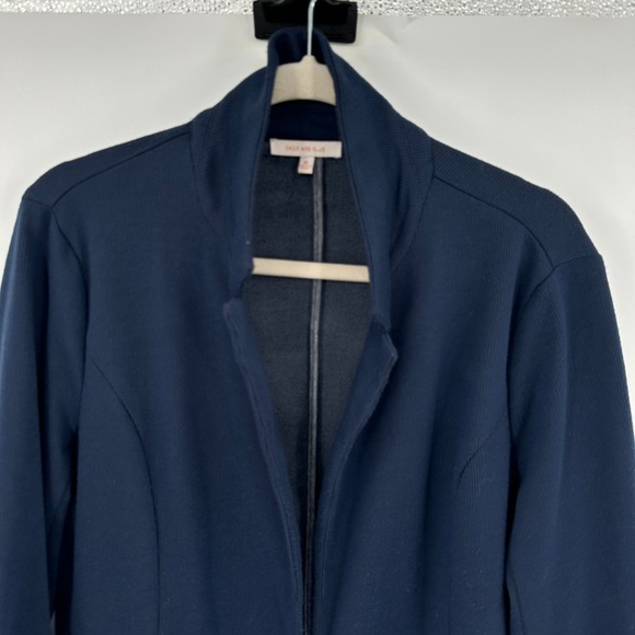 Skies Are Blue Womens XL Navy Blue Ribbed Blazer Jacket Dark Academia Preppy - Picture 2 of 10
